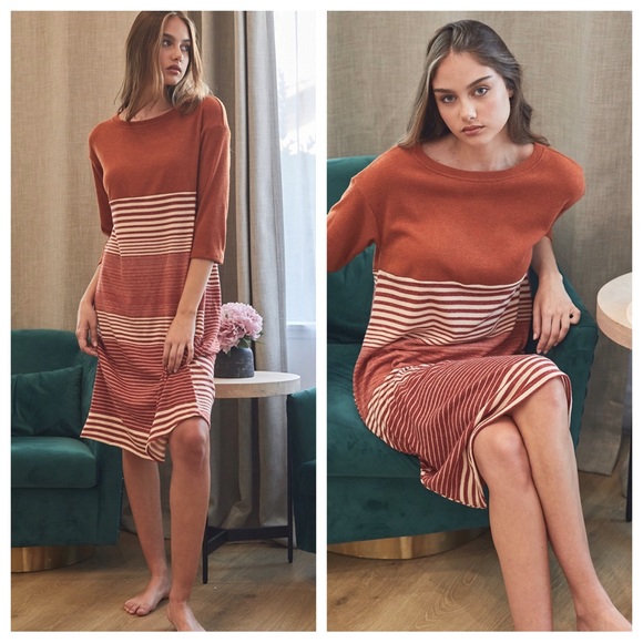 ShopEvelynne Dresses & Skirts - The Perfect Striped Crew-Neck Midi Dress